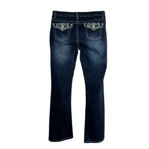 South Pole Dark Wash Rhinestone Bling Flap Pocket Heavy Stitch Bootcut Jeans